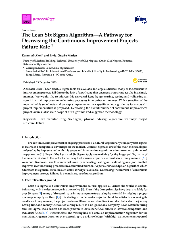 (PDF) The Lean Six Sigma Algorithm—A Pathway for Decreasing the ...