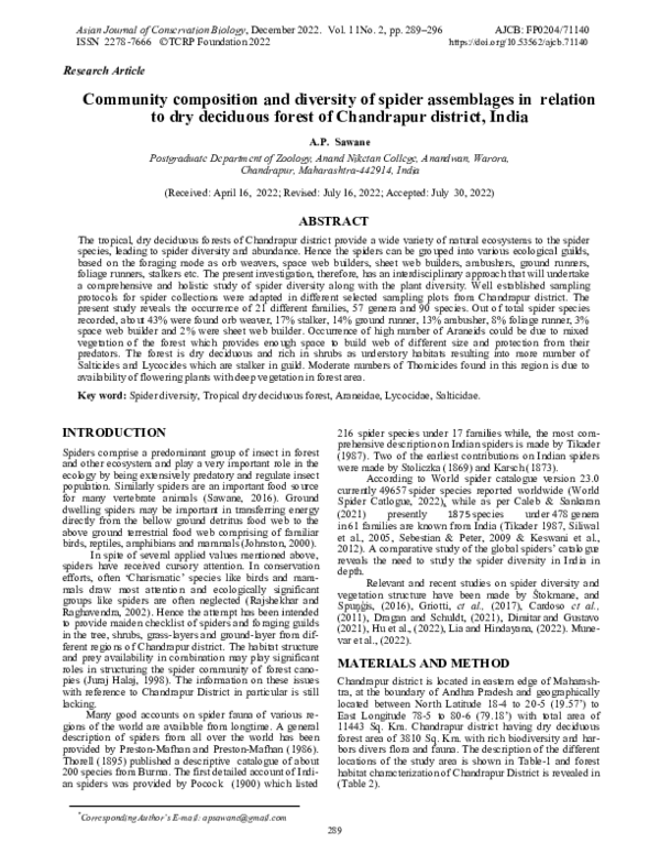 (PDF) Community composition and diversity of spider assemblages in ...