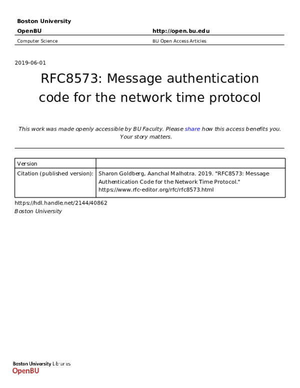 (PDF) RFC8573: Message authentication code for the network time protocol