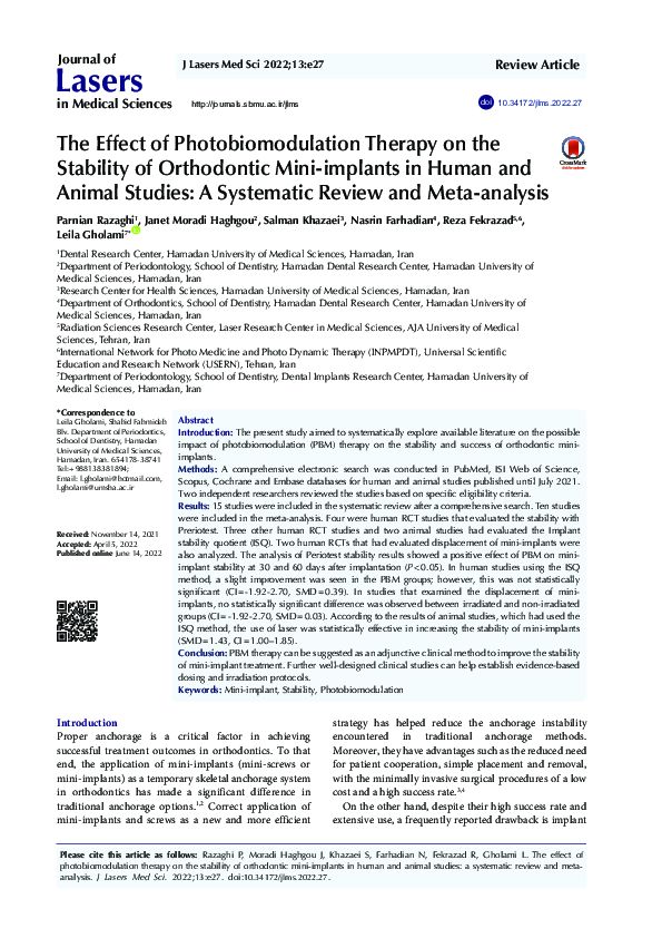 (PDF) The Effect of Photobiomodulation Therapy on the Stability of ...