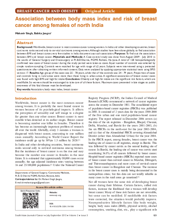 (PDF) Association between body mass index and risk of breast cancer ...