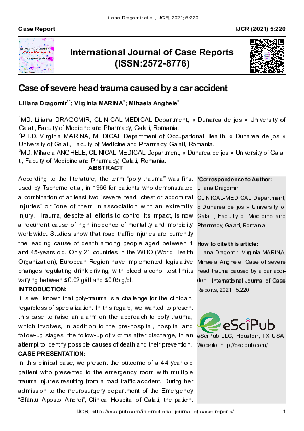 (PDF) Case of severe head trauma caused by a car accident