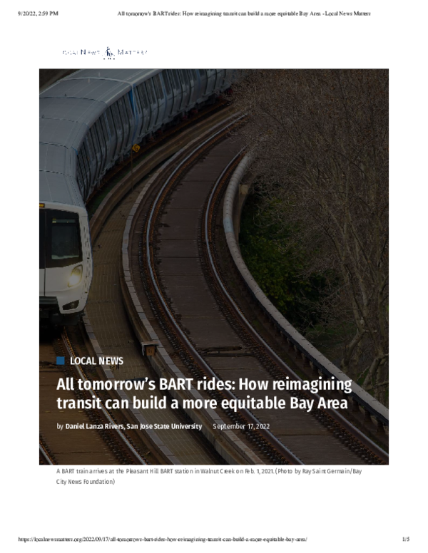 (PDF) Op Ed: All tomorrow's BART rides: How reimagining transit can ...