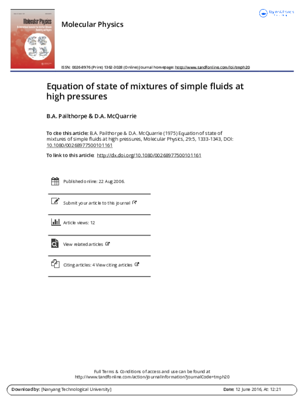 (PDF) Equation of state of mixtures of simple fluids at high pressures