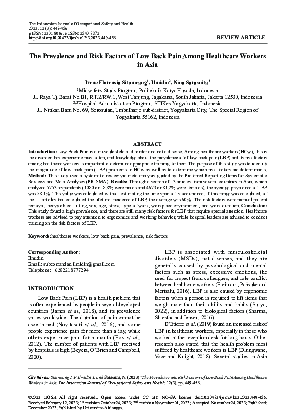 (PDF) The Prevalence and Risk Factors of Low Back Pain Among Healthcare ...