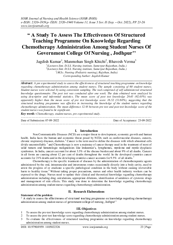 (PDF) " A Study To Assess The Effectiveness Of Structured Teaching ...