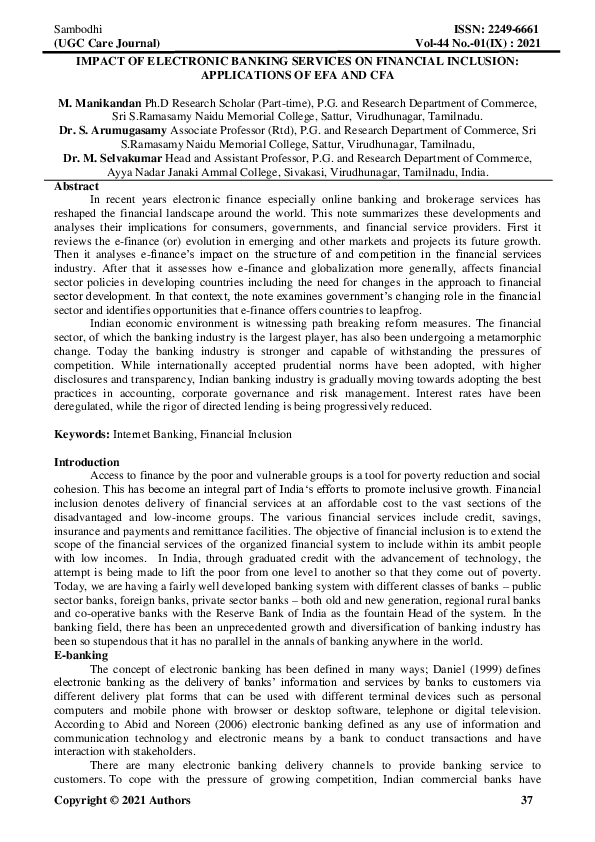 (PDF) IMPACT OF ELECTRONIC BANKING SERVICES ON FINANCIAL INCLUSION ...