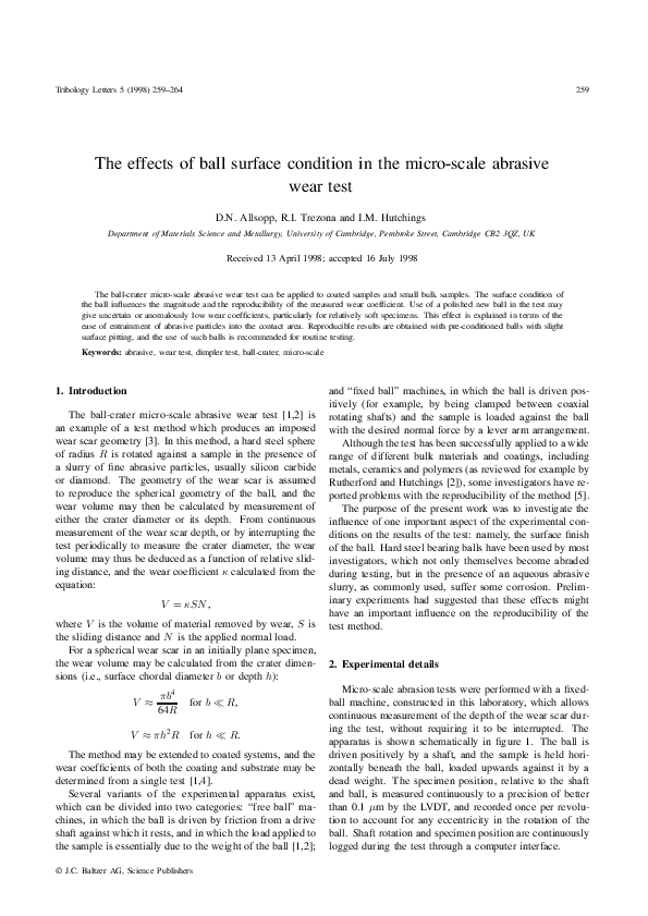 (PDF) The effects of ball surface condition in the micro‐scale abrasive ...