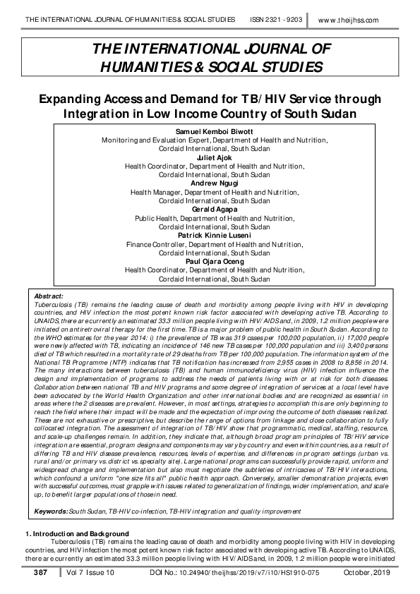 (PDF) Expanding Access and Demand for TB/HIV Service through ...