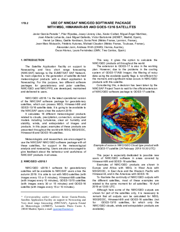 (PDF) Use of NWCSAF NWC/GEO Software Package with MSG, HIMAWARI-8/9 and ...