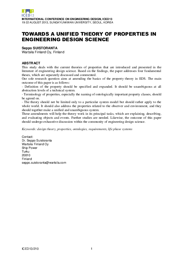 (PDF) Towards a unified theory of properties in engineering design science