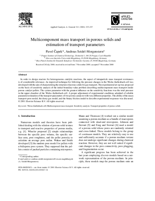 (PDF) Multicomponent mass transport in porous solids and estimation of ...