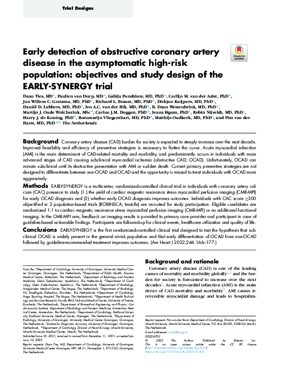 (PDF) Early detection of obstructive coronary artery disease in the ...