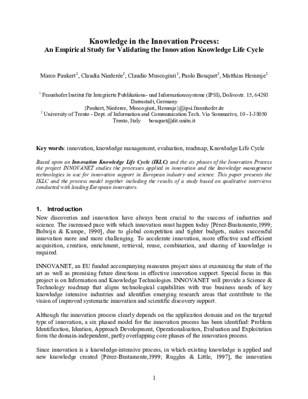(PDF) Knowledge in the innovation process: An empirical study for ...