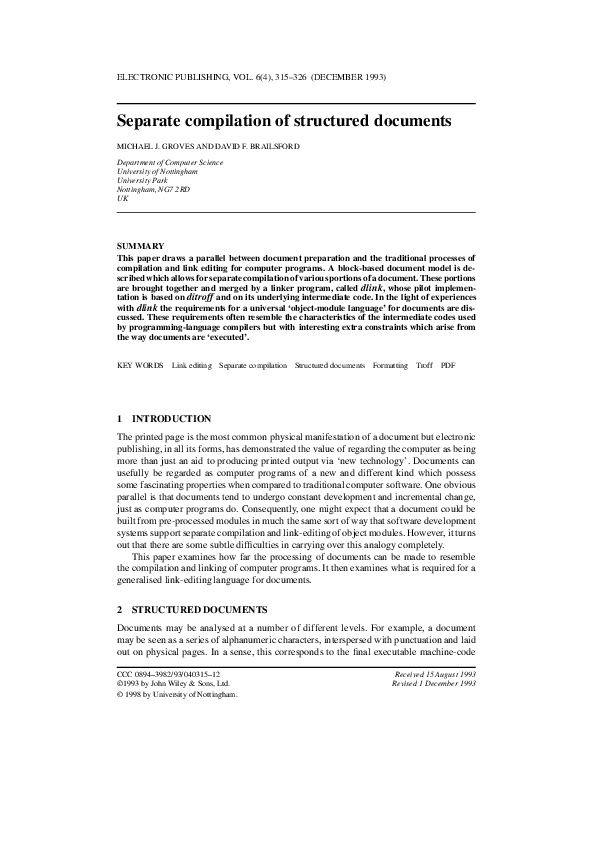 (PDF) Separate compilation of structured documents