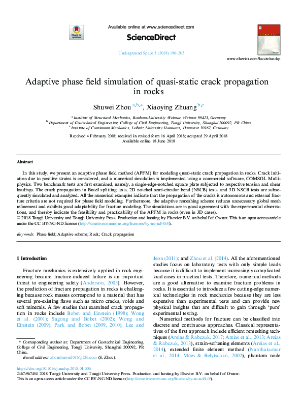 (PDF) Adaptive phase field simulation of quasi-static crack propagation ...