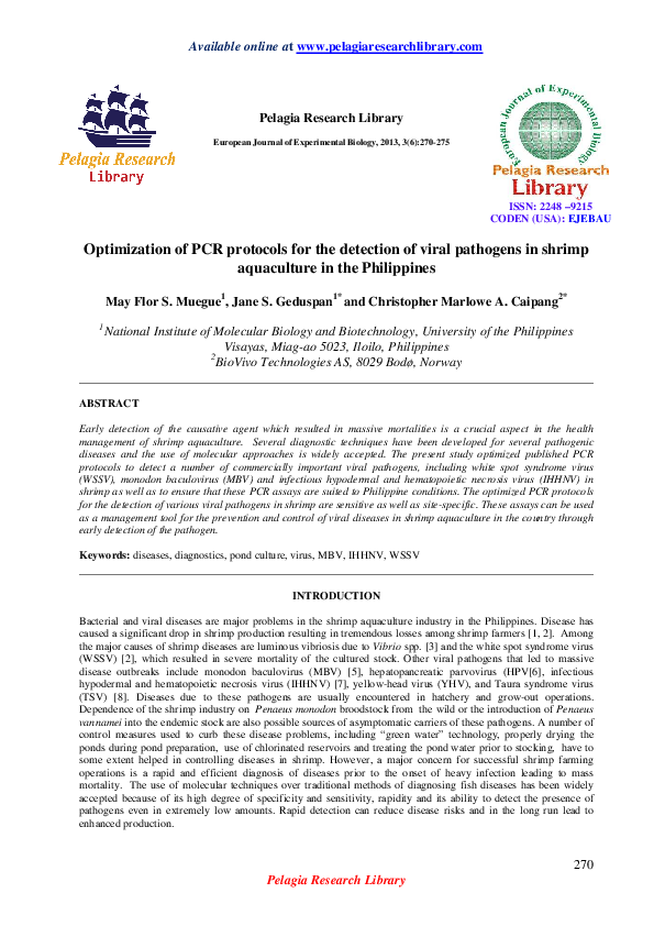 (PDF) Optimization of PCR protocols for the detection of viral ...