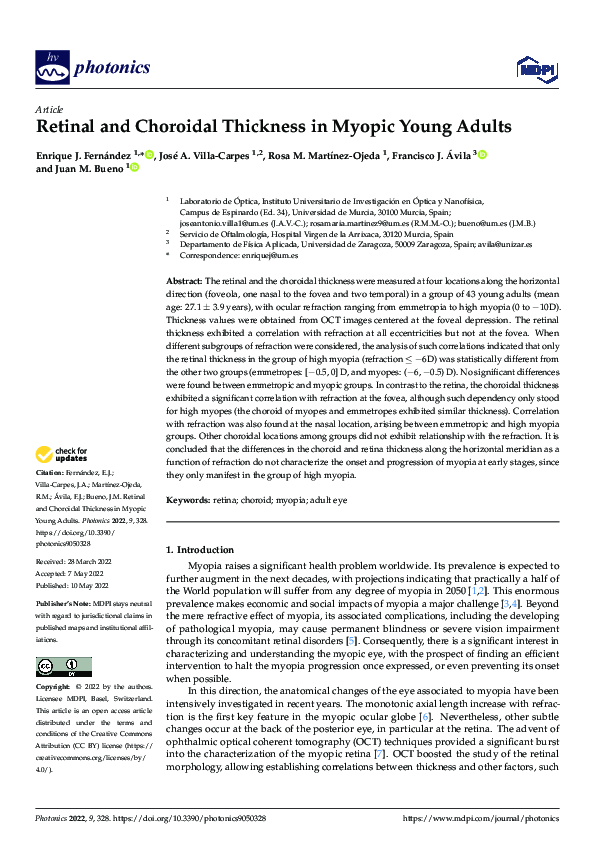 (PDF) Retinal and Choroidal Thickness in Myopic Young Adults
