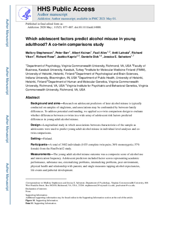 (PDF) Which adolescent factors predict alcohol misuse in young ...