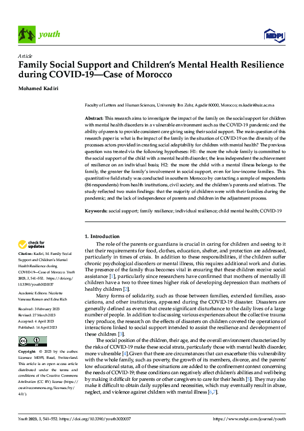 (PDF) Family Social Support and Children’s Mental Health Resilience ...