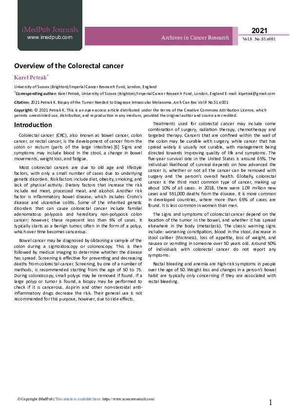 (PDF) Overview of the Colorectal cancer