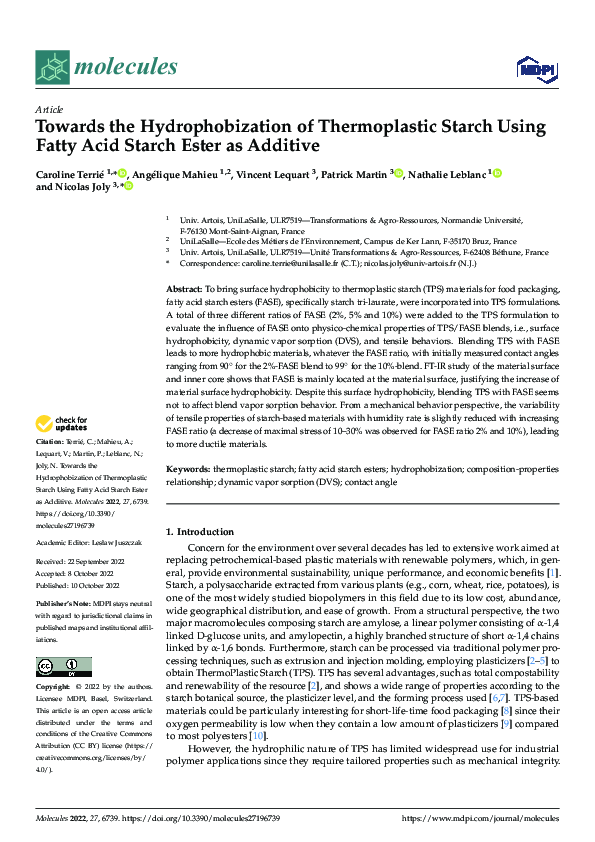 (PDF) Towards the Hydrophobization of Thermoplastic Starch Using Fatty ...
