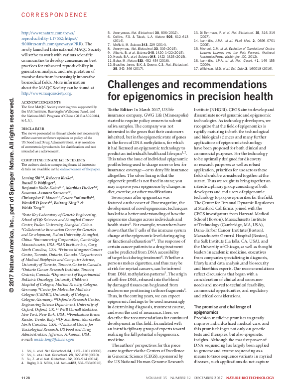 Challenges and recommendations for epigenomics in precision health