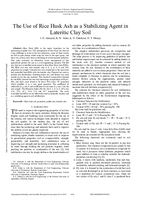 (PDF) The Use of Rice Husk Ash as a Stabilizing Agent in Lateritic Clay ...