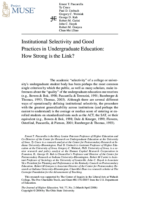 (PDF) Institutional Selectivity and Good Practices in Undergraduate ...