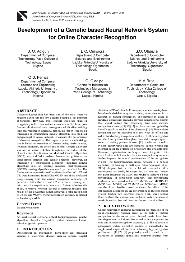 (PDF) Development of a Genetic based Neural Network System for Online ...