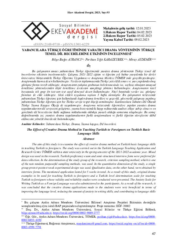 (PDF) The Effect of Creative Drama Method in Teaching Turkish to ...