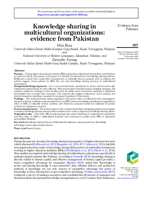 (PDF) Knowledge sharing in multicultural organizations: evidence from ...