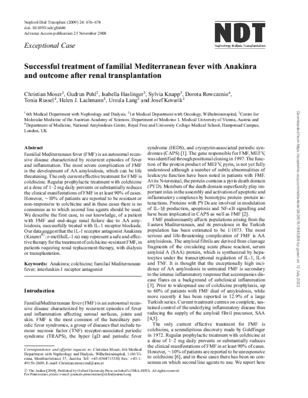 (PDF) Successful treatment of familial Mediterranean fever with ...