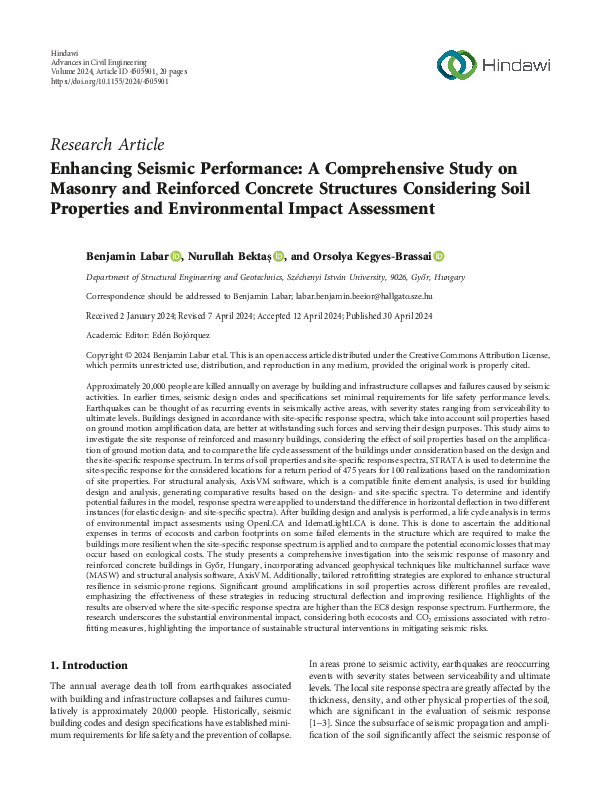 Enhancing Seismic Performance: A Comprehensive Study on Masonry and Reinforced Concrete Structures Considering Soil Properties and Environmental Impact Assessment