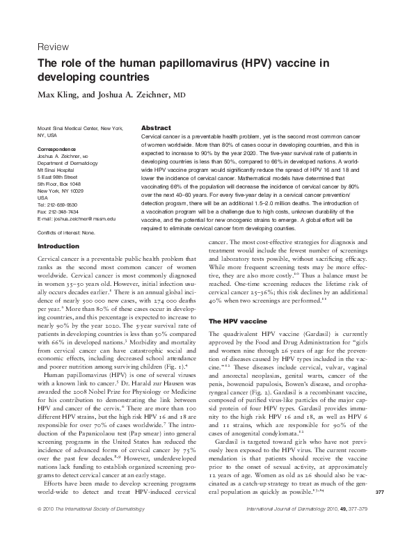 (PDF) The role of the human papillomavirus (HPV) vaccine in developing ...