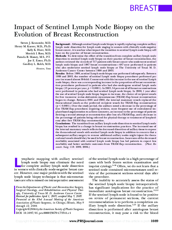 (PDF) Impact of Sentinel Lymph Node Biopsy on the Evolution of Breast ...