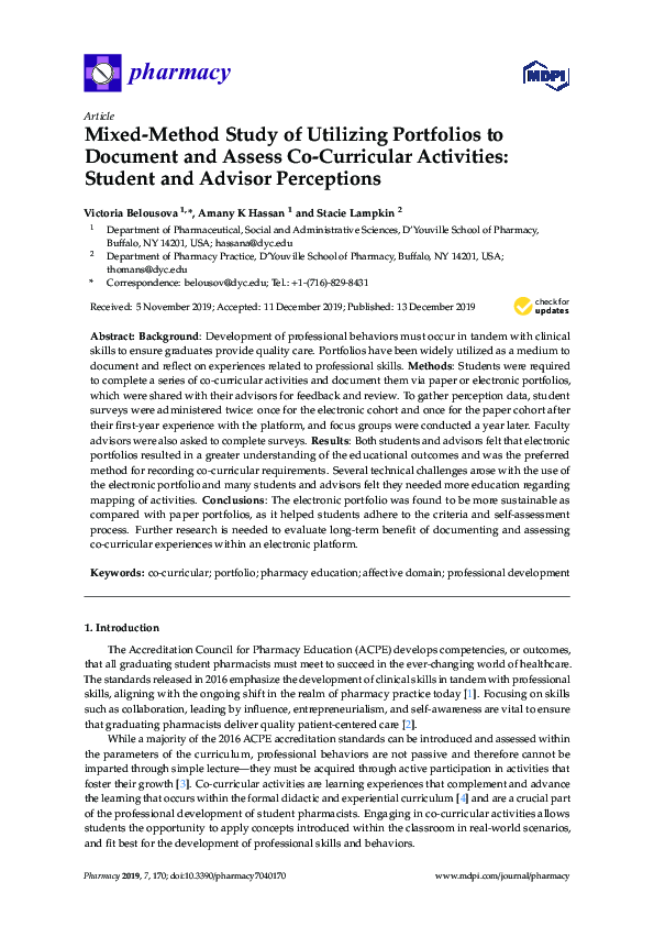 (PDF) Mixed-Method Study of Utilizing Portfolios to Document and Assess ...