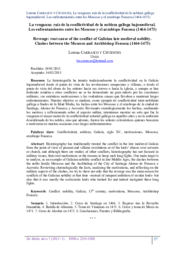 (PDF) Revenge: root cause of the conflict of Galician late medieval ...