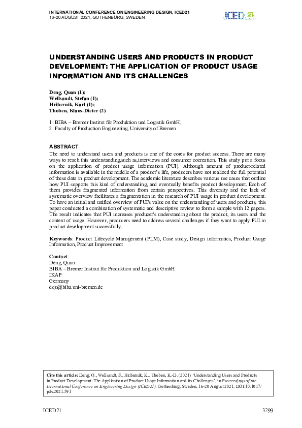 (PDF) Understanding Users and Products in Product Development: The ...