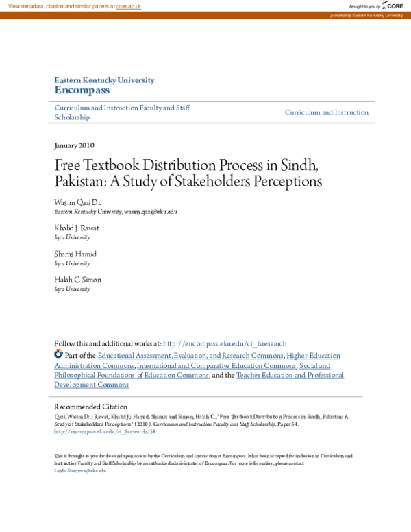 (PDF) Free Textbook Distribution Process in Sindh, Pakistan: A Study of ...