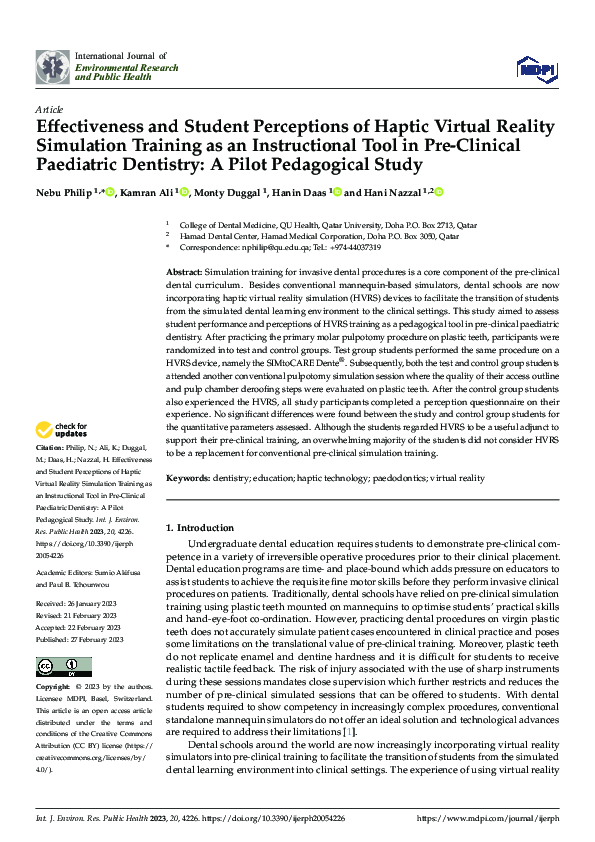 (PDF) Effectiveness and Student Perceptions of Haptic Virtual Reality ...