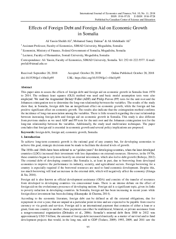 (PDF) Effects of Foreign Debt and Foreign Aid on Economic Growth in Somalia