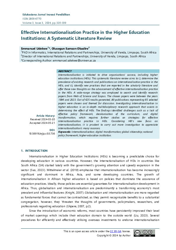 (PDF) Effective Internationalisation Practice in the Higher Education ...