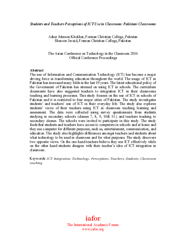 (PDF) Students and Teachers Perceptions of ICT Use in Classroom ...