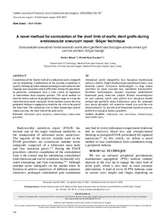 (PDF) A novel method for cannulation of the short limb of aortic stent ...