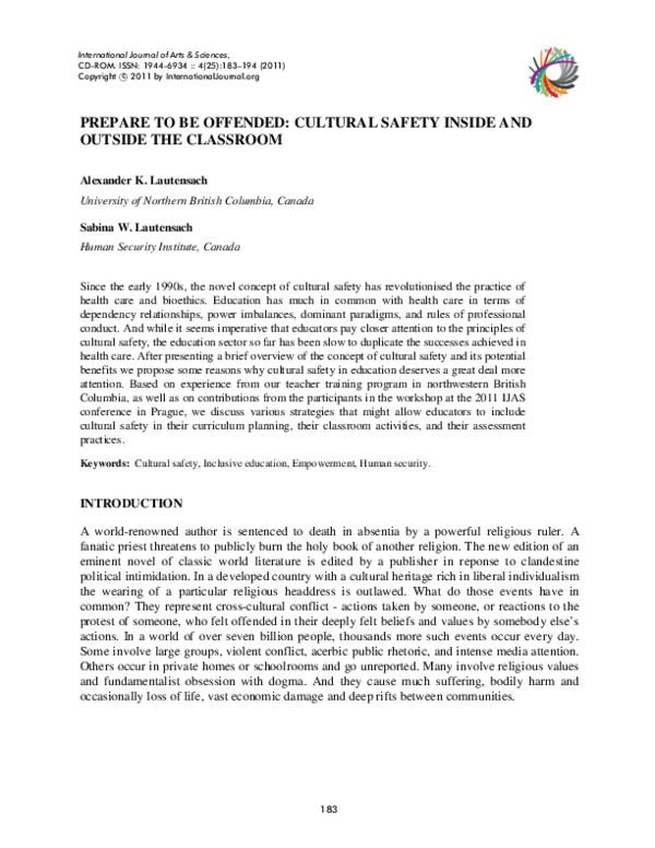 Prepare to Be Offended Cultural Safety Inside and Outside the Classroom