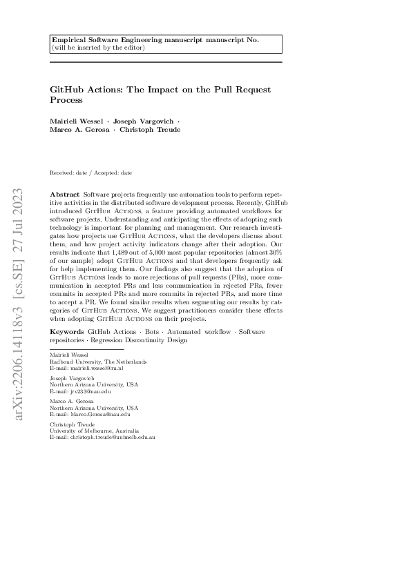 (PDF) GitHub Actions: The Impact on the Pull Request Process