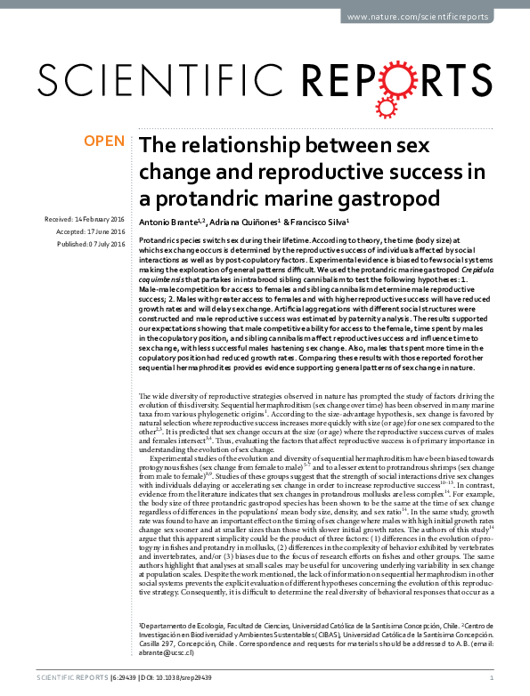 (PDF) The relationship between sex change and reproductive success in a ...