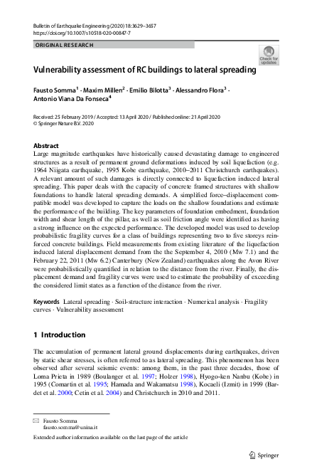 (PDF) Vulnerability assessment of RC buildings to lateral spreading