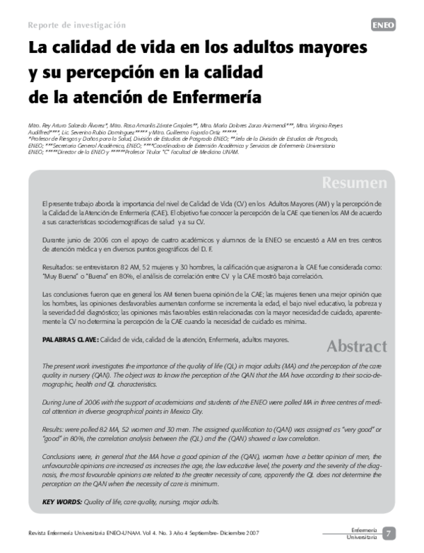 (PDF) La calidad de vida en los adultos mayores y su percepción en la ...